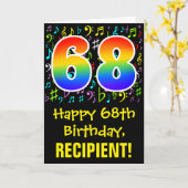 68誕生日:カラフル音楽シンボル+虹68 カード (黄色い花)