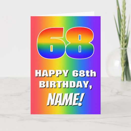 68誕生日: カラフル、おもしろいレインボーパターン# 68 カード (正面)