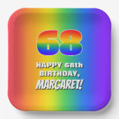 68誕生日: カラフル、おもしろいレインボーパターン# 68 ペーパープレート (正面)