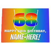 68誕生日: カラフル、おもしろいレインボーパターン# 68 ラージペーパーバッグ (正面)