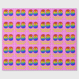 68誕生日：ピンクストライプのハート、レインボー# 68 ラッピングペーパー