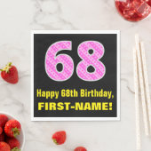 68誕生日：ピンクストライプ色のハートと"68" +名前 スタンダードランチョンナプキン (インサイチュ)