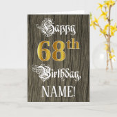 68誕生日:フェイク金ゴールドルック+木フェイク模様 カード (黄色い花)