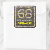 68誕生日:フローラ番号フェイク、木目、名前 スクエアシール (バッグ)