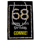 68誕生日:フローラ花数名前をカスタムする ミディアムペーパーバッグ (正面)