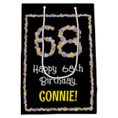 68誕生日:フローラ花数名前をカスタムする ミディアムペーパーバッグ (裏面)
