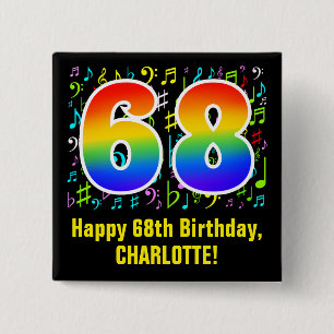 68誕生日:ミュージカラフルックシンボル,レインボー68 缶バッジ