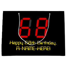 68誕生日:レッドデジタルクロックスタイル"68" +名前 ラージペーパーバッグ