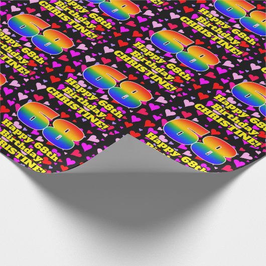 68誕生日:愛するハートパターン、虹# 68 ラッピングペーパー (角)