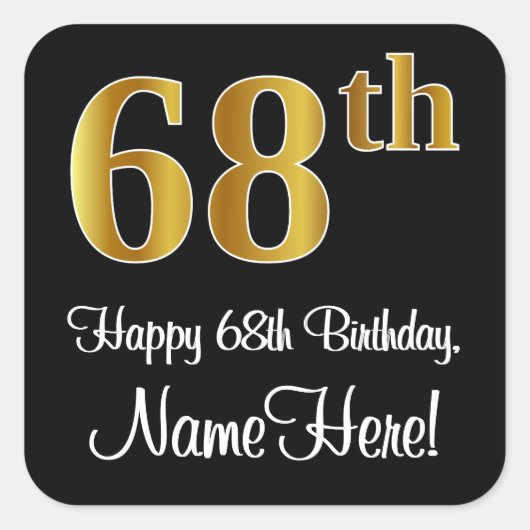 68th誕生日-エレガント豪華なフェイク金ゴールドルック# スクエアシール (正面)