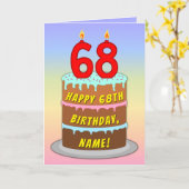 68th Birthday — Fun Cake & Candles, w/ Custom Name カード (黄色い花)