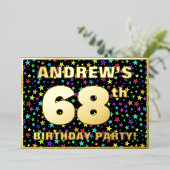 68th Birthday Party —おもしろいカラフル、Stars Pattern 箔招待状 (立ち正面)