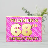 68th Birthday Party —おもしろいピンクのハートとストライプ 箔招待状 (立ち正面)