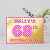 68th Birthday Party — はっきりした、おもしろい、ピンクストライプ色68 箔招待状 (立ち正面)