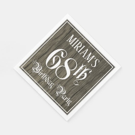 68th Birthday Party — ファンシー Script, フェイク Wood Look スタンダードランチョンナプキン (角)