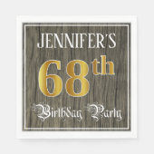 68th Birthday Party — フェイク金ゴールド&ウッドフェイク・ルックス スタンダードランチョンナプキン (正面)