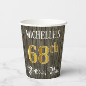 68th Birthday Party — フェイク金ゴールド&ウッドフェイク・ルックス 紙コップ (裏面)