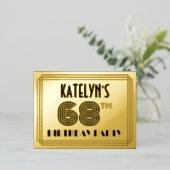 68th Birthday Party ~ Art Deco Style “68” + Name 箔招待状ポストカード (立ち正面)