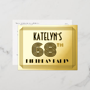 68th Birthday Party ~ Art Deco Style “68” + Name 箔招待状ポストカード