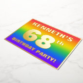 68th Birthday Party: Fun, Colorful Rainbow Pattern 箔招待状 (回転した状態)