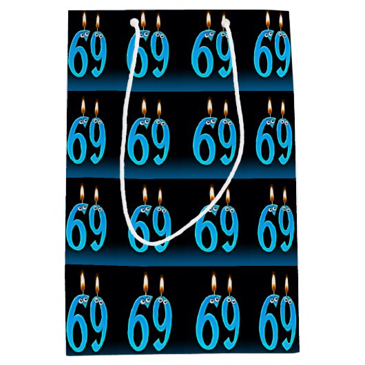 69歳の誕生日と目の玉ろうそく ミディアムペーパーバッグ (正面)