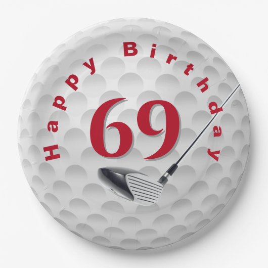 69歳の誕生日ゴルフボールデザイン ペーパープレート (正面)