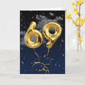 69歳の誕生日ゴールドマイラーバルーンと紙吹雪カード カード (黄色い花)
