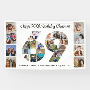 69歳の誕生日パーティーナンバー69フォトコラージュ 横断幕