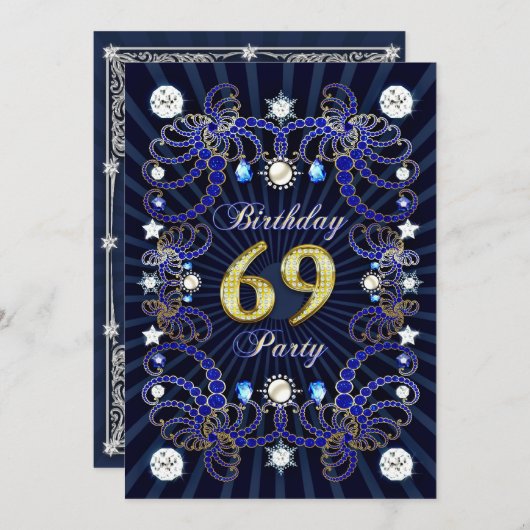 69歳の誕生日パーティー招待状と宝石の塊 招待状 (正面/裏面)