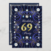 69歳の誕生日パーティー招待状に大量の宝石 招待状 (正面/裏面)