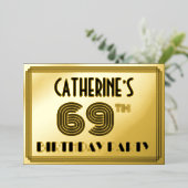 69歳の誕生日パーティー - アールデコ調「69」と名前 箔招待状 (立ち正面)
