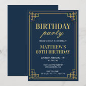 69歳の誕生日招待状 誕生日パーティー 男の子 ネイビー 招待状 (正面/裏面)