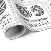 69歳の誕生日:アートデコスタイルの「69」+ 名前 ラッピングペーパー (ロールコーナー)