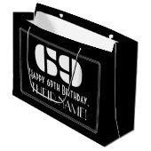 69歳の誕生日 ~アートデコ風デザイン「69」+名前 ラージペーパーバッグ (正面アングル)