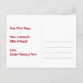 69歳の誕生日:ピンクの縞模様とハート、虹69 ポストカード (裏面)