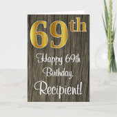 69歳の誕生日:優雅な偽の金の外観#、偽の木 カード (正面)