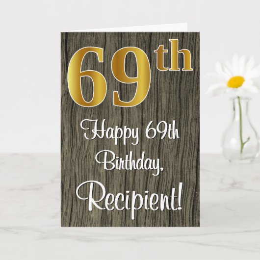 69歳の誕生日:優雅な偽の金の外観#、偽の木 カード (小さな植物)