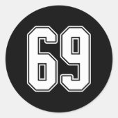 69白いアウトライン番号69スポーツファンジャージースタイル ラウンドシール (正面)