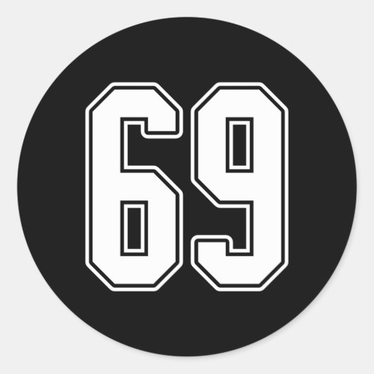 69白いアウトライン番号69スポーツファンジャージースタイル ラウンドシール (正面)