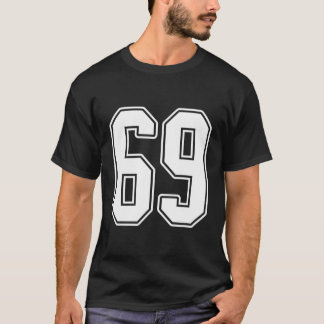 69白いアウトライン番号69スポーツファンジャージースタイル Tシャツ