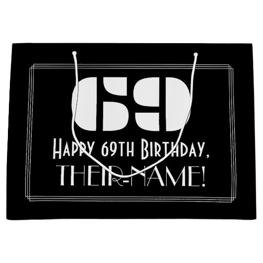 69誕生日インスパイア~アールデコルック"69" +名前 ラージペーパーバッグ (正面)