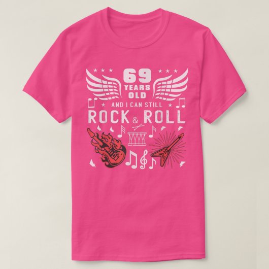 69誕生日ギャグ69歳ギタードラム Tシャツ (デザイン正面)