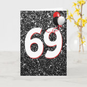 69誕生日バルーンをブラックグリッターカードに カード (黄色い花)