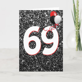 69誕生日バルーンをブラックグリッターカードに カード