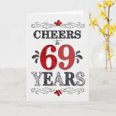 69誕生日応援イン赤い白の黒 カード (黄色い花)