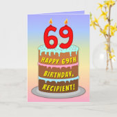 69誕生日—おもしろいケーキ&ろうそく、名前をカスタムする付き カード (黄色い花)