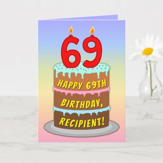 69誕生日—おもしろいケーキ&ろうそく、名前をカスタムする付き カード (小さな植物)