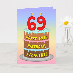 69誕生日—おもしろいケーキ&ろうそく、名前をカスタムする付き カード