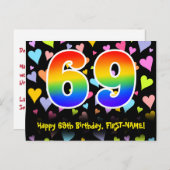 69誕生日:おもしろいハートパターン、虹69 ポストカード (正面/裏面)