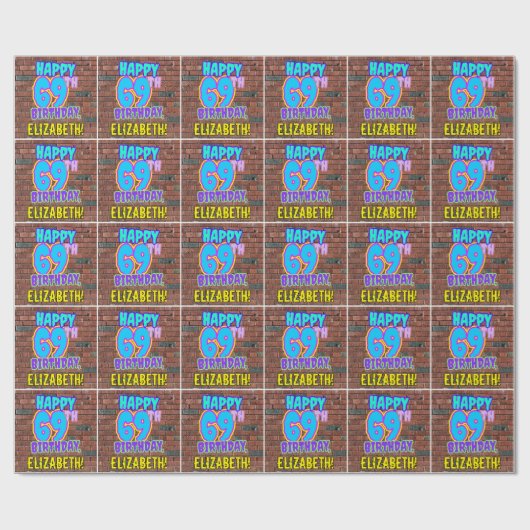 69誕生日:おもしろい、アーバングラフィティインスパイアルック ラッピングペーパー (フラット)